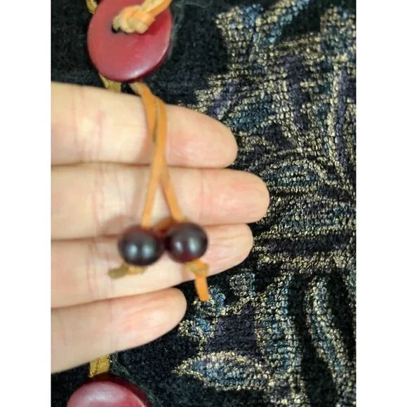 Flashback Jacket Women M Black Floral Retro 80s Grandma Western Bohemian Wooden - Picture 8 of 12